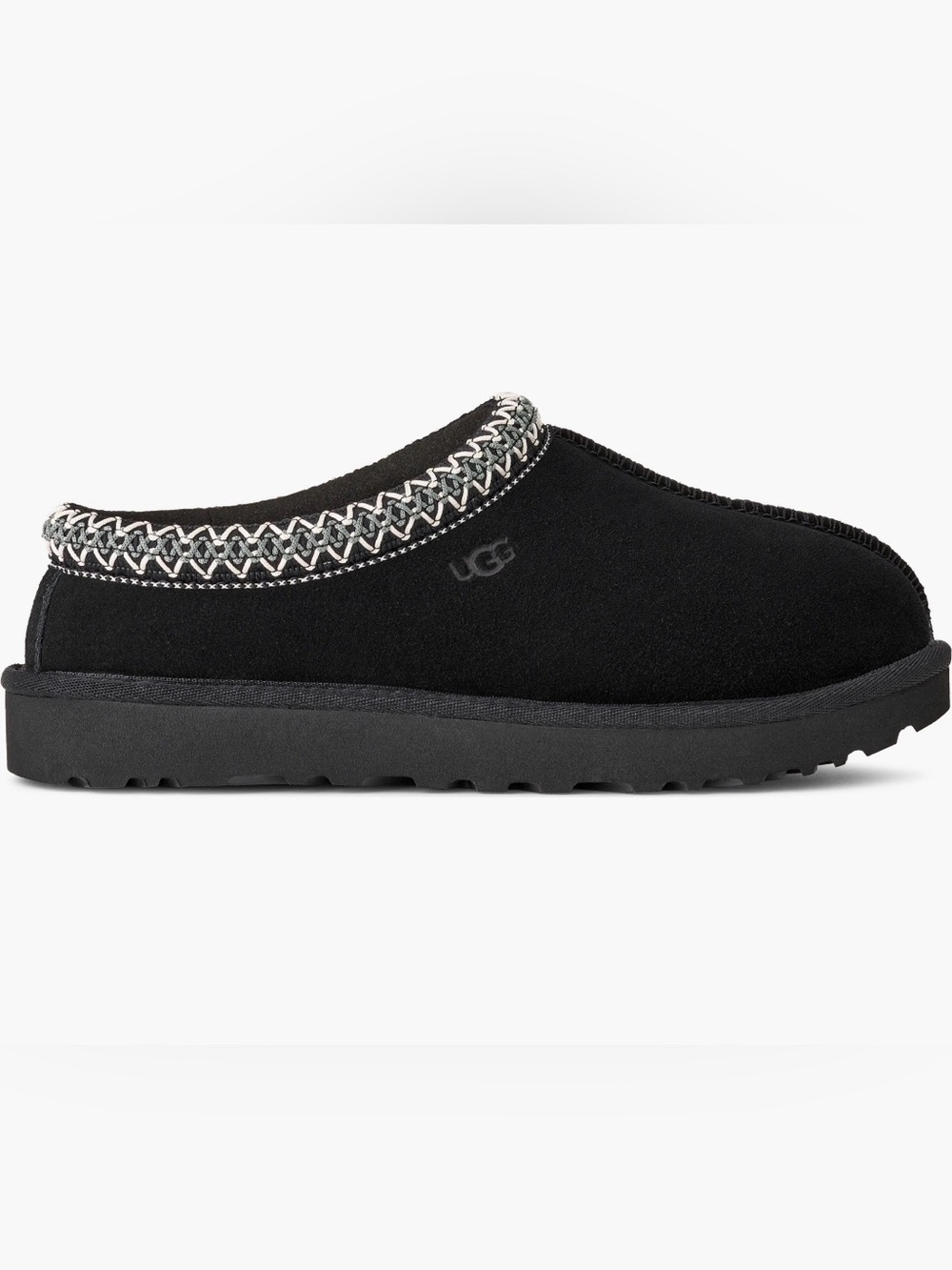 UGG Tasman Black Suede Slip-On Slippers with Braided Trim